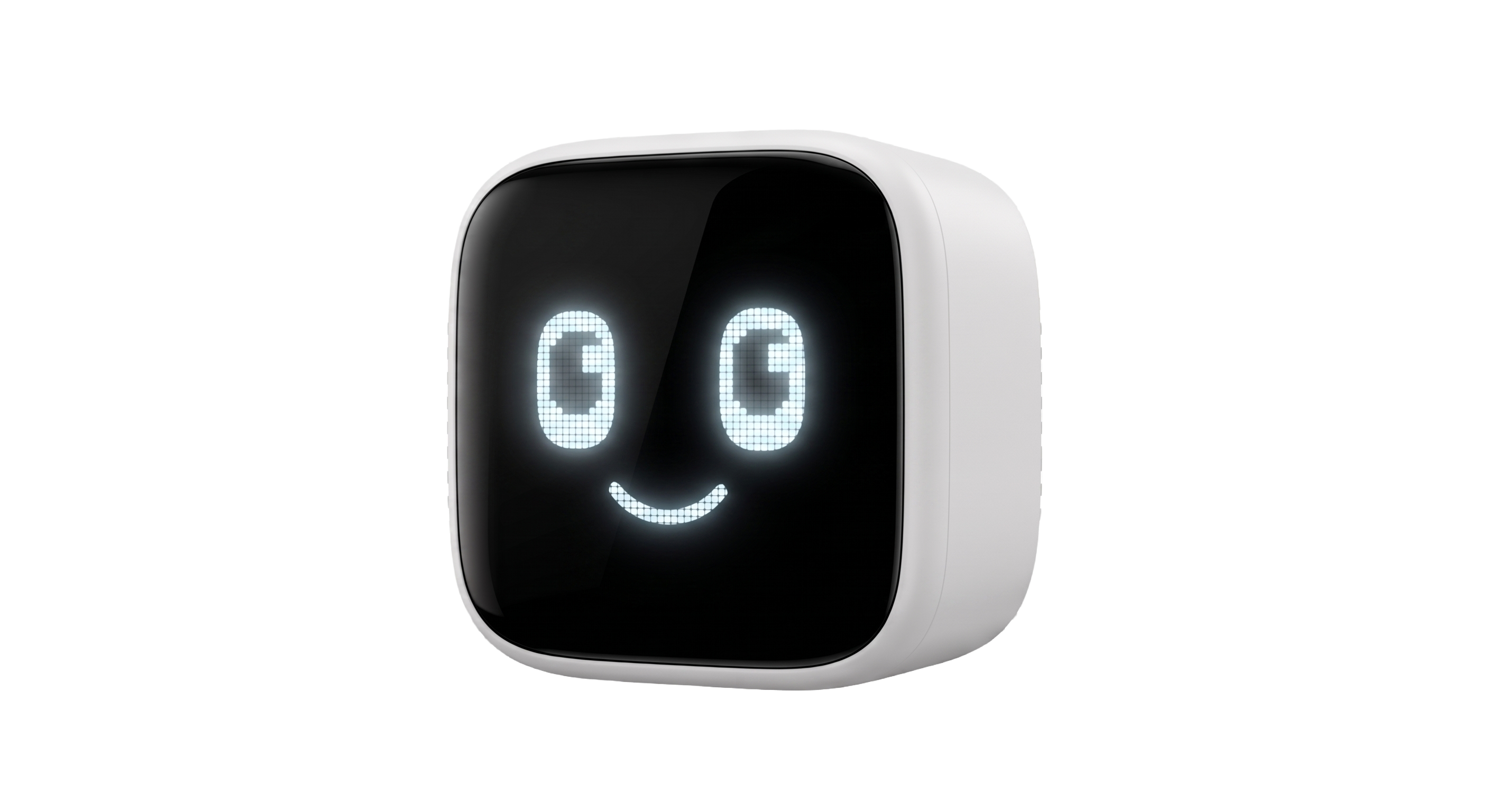 Momo prototype — white enclosure with a glowing face